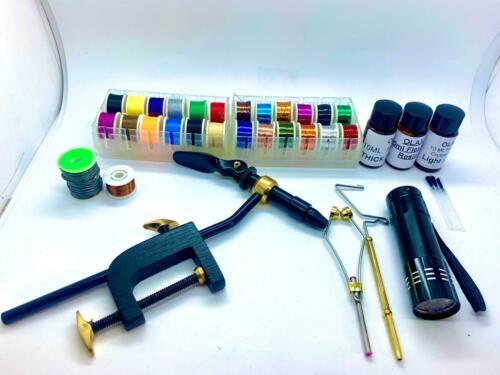 Fly Tying Basic Kit with Thread, Vise, UV Glue, Wire, UV Torch