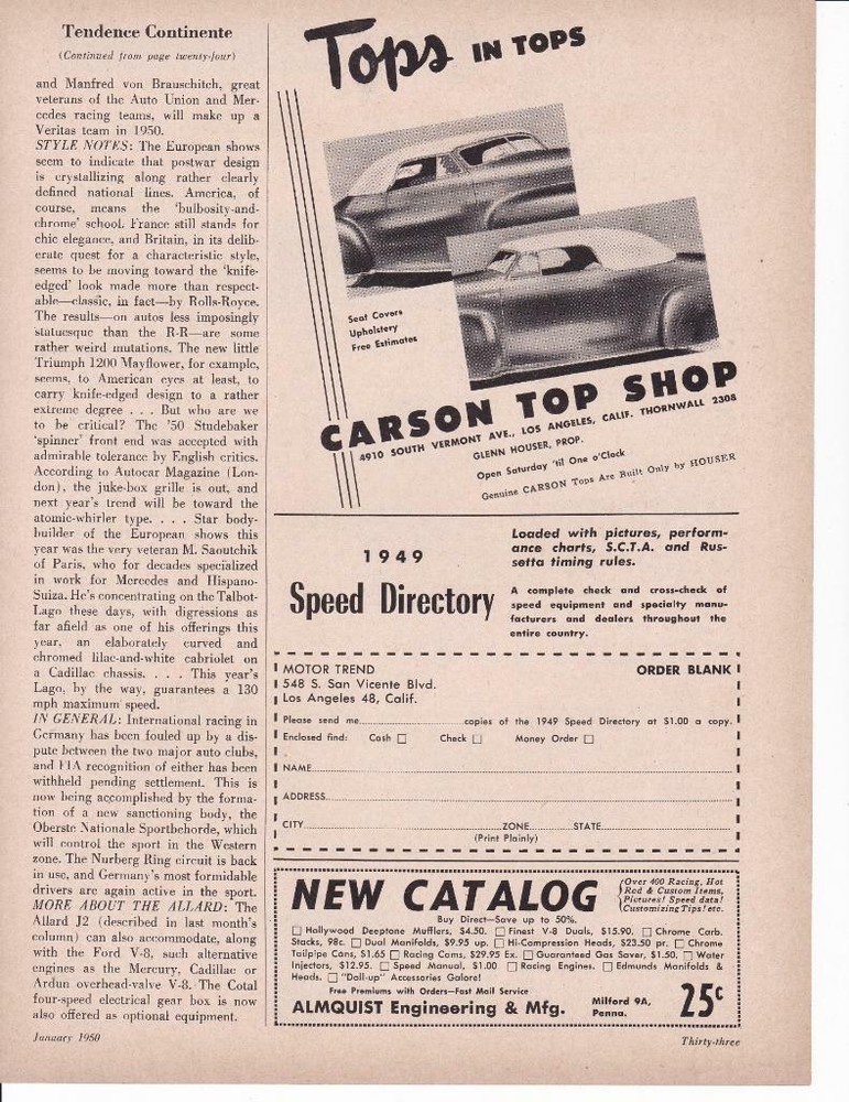 1950 Carson Top Shop Ad /  Glenn Houser