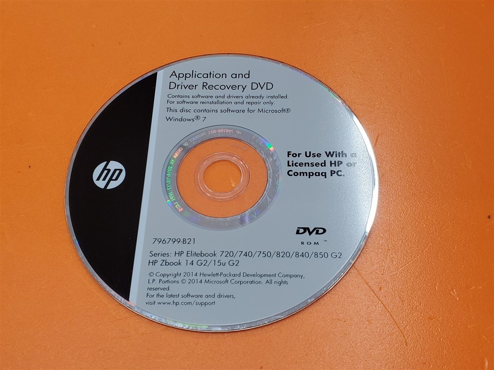 ⭐️⭐️⭐️⭐️⭐️ HP Application And Driver Recovery DVD Windows 7 796799-B21 Disc Only