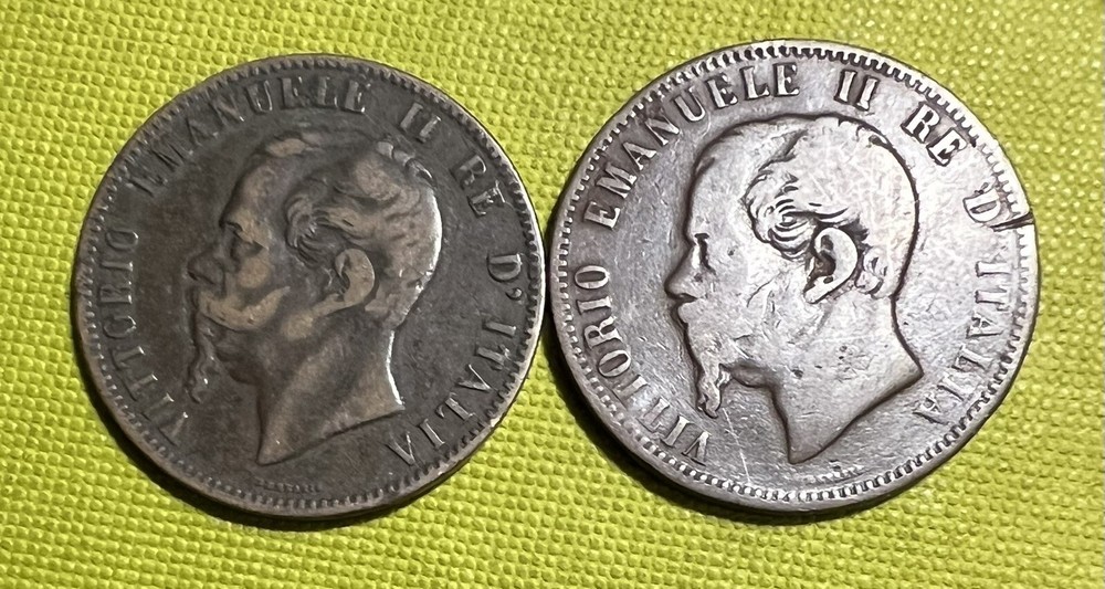 1866, 1867 Italy 10 Cent Coins