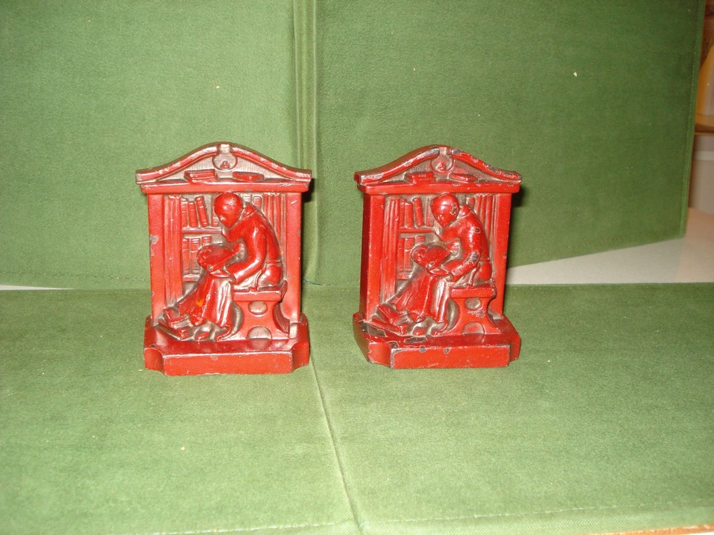 1922 MONK BOOKENDS by LVI, NICE SET
