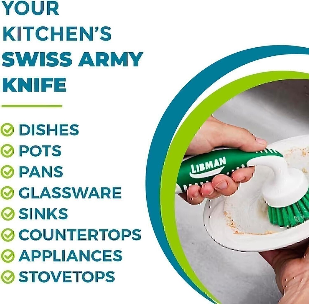 Libman Curved Kitchen Brush Set - Multifunctional Cleaning Scrub Brushes for...