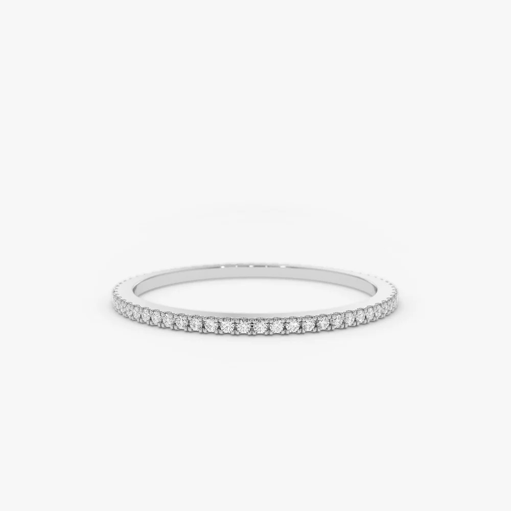 14k Solid Yellow Gold Thin 1mm Diamond Eternity Band, Diamond Eternity Ring