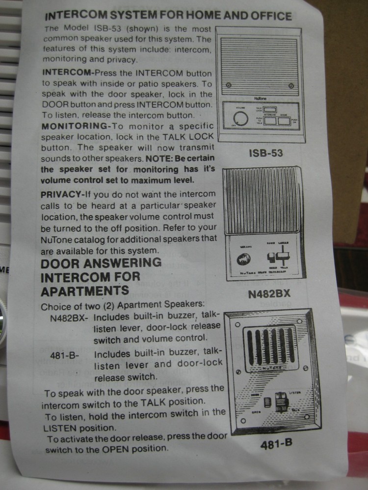 Nutone ISB-53WH Intercom Speaker- New