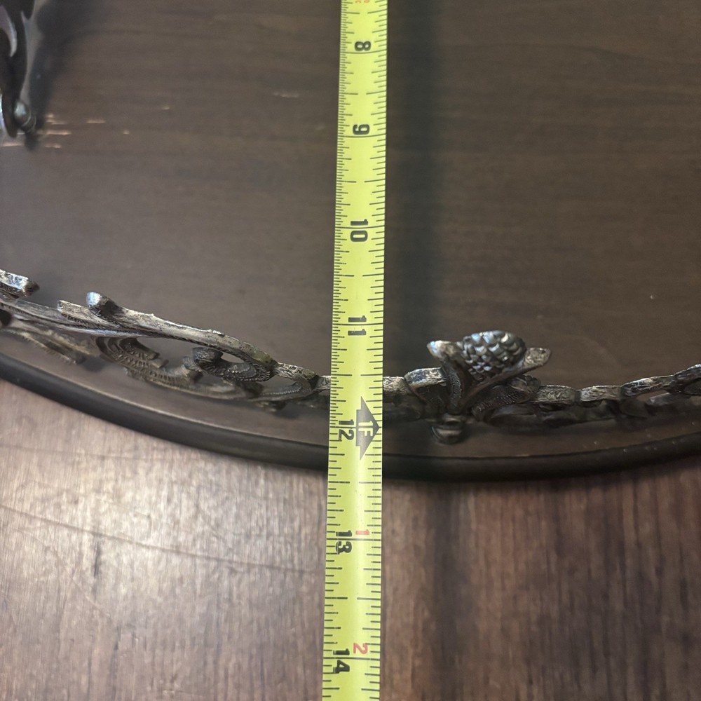 Wooden Handled Serving or Display Tray With Pewter Scrollwork Sides and Handles