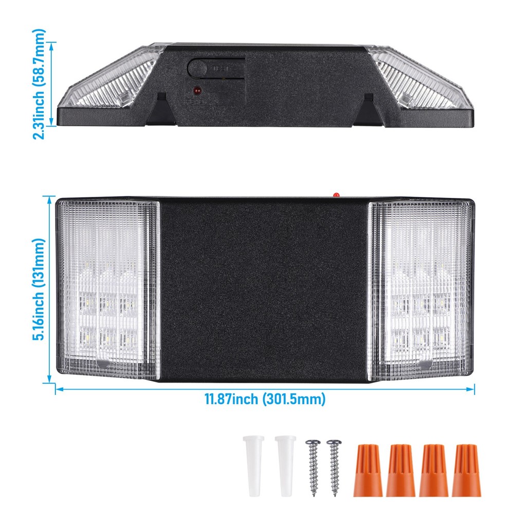 2 Pack LED Commercial Emergency Lights, Battery Backup Exit Light, Black