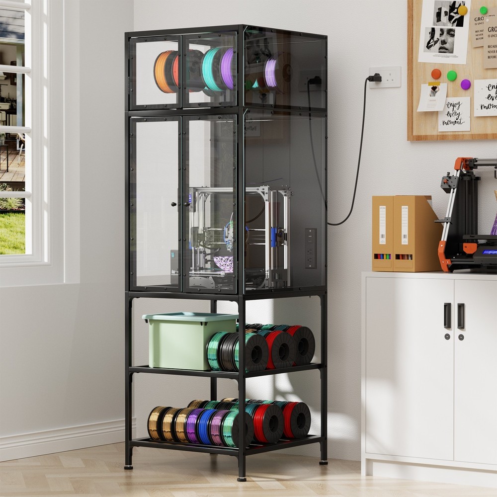 3D Printer Cabinet w/ Double Layer 3D Printer Filament Storage Rack for Studio