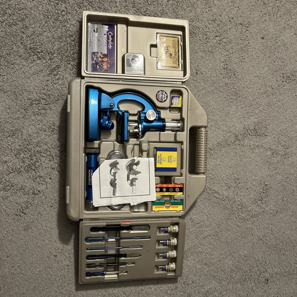 Micro-Science Complete Microscope Set Kids Science Kit Animal Fibers Tools Case