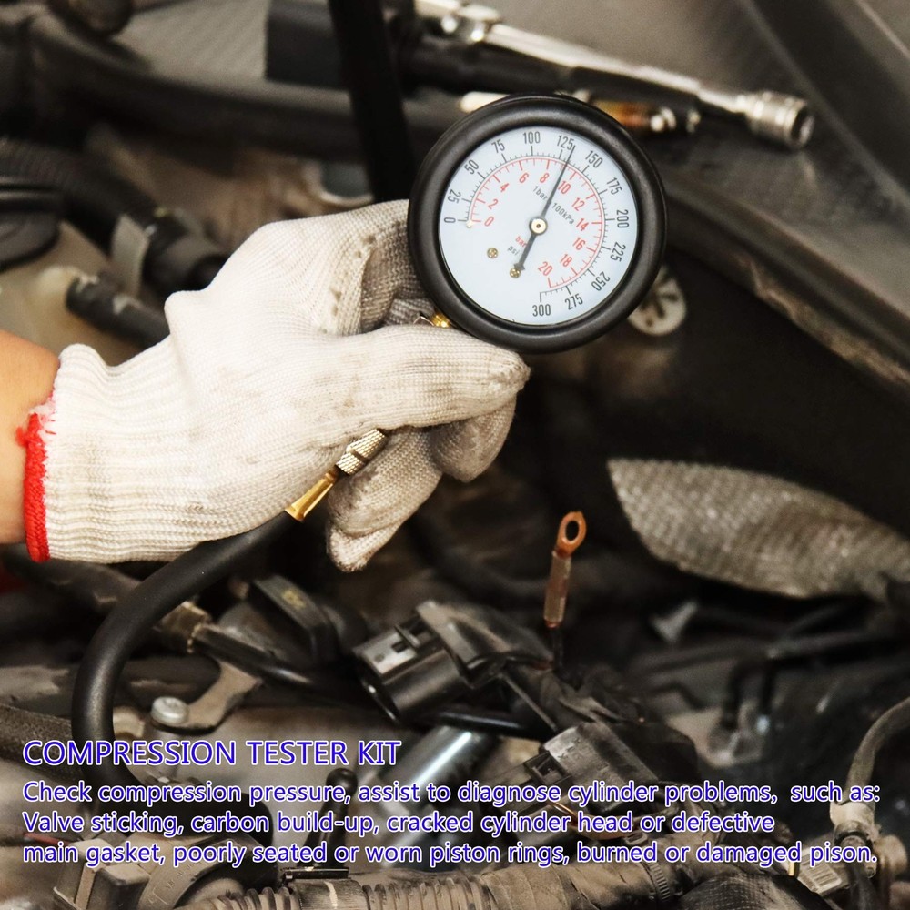 Compression Tester Kit, Small Engine Cylinder Test Pressure Gauge Tool Set fo...