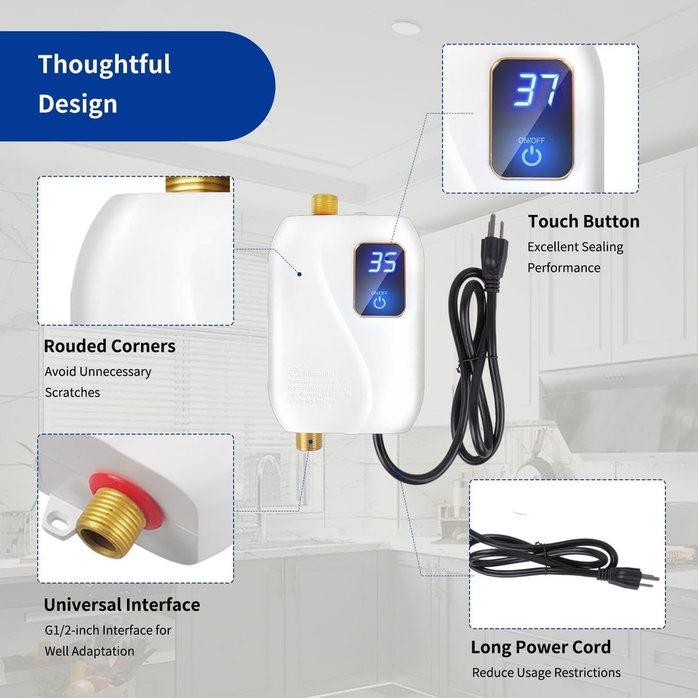 Tankless Water Heater Electric 110V, 3000W Instant Water Heater Under Sink, O...