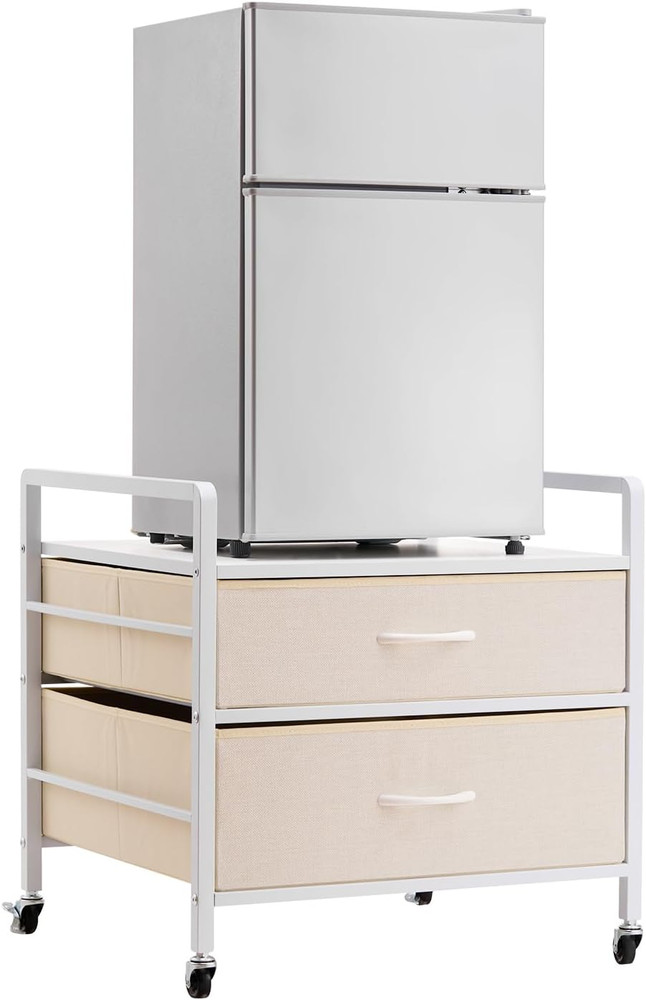 Mini Fridge Stand with Storage, 176 Lb-Capacity Mini Fridge Table with 2 Drawers