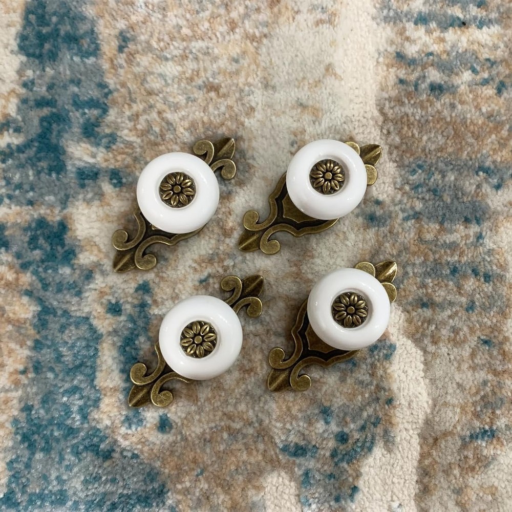 Retro Ceramic Cabinet Knobs, [4 Pack] Vintage Antique Drawer Knobs with Backp...