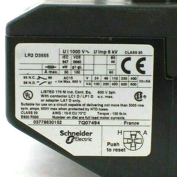 Schneider Electric LR2 D3555 Overload Relay