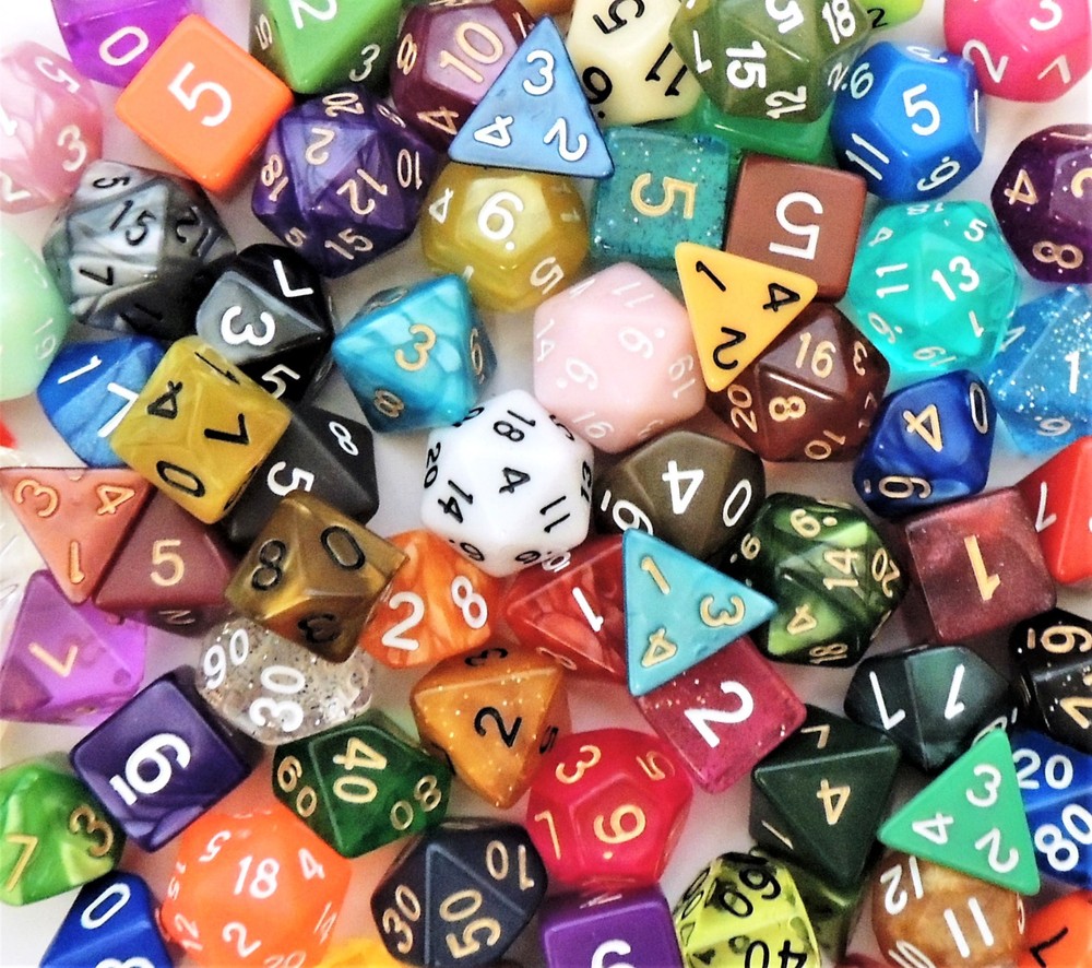 1/2 Pound Polyhedral Dice & Black Dice Bag - Includes Two Complete Sets of 7