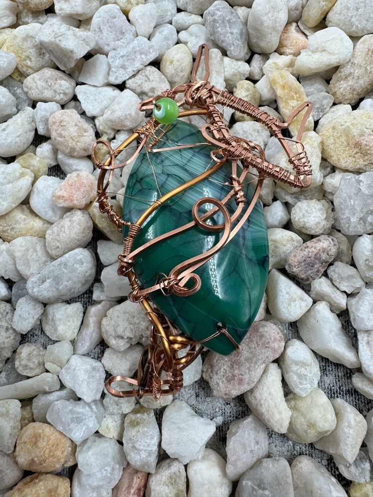 Handmade Wire Wrapped Agate Pendant - Green
