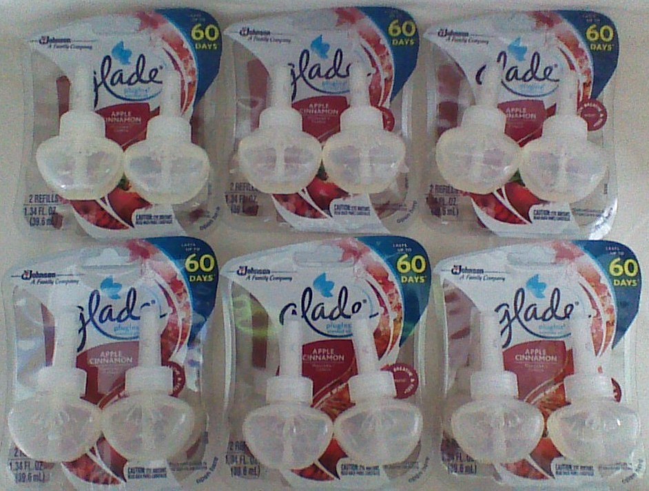 12 Glade Plugins Scented Oil Warmer Refills Apple Cinnamon Scent No Outer pack
