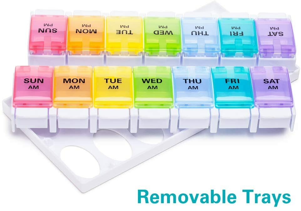 Weekly 7-Day AM/PM Push Button Pill Organizer Planner- Arthritis Friendly