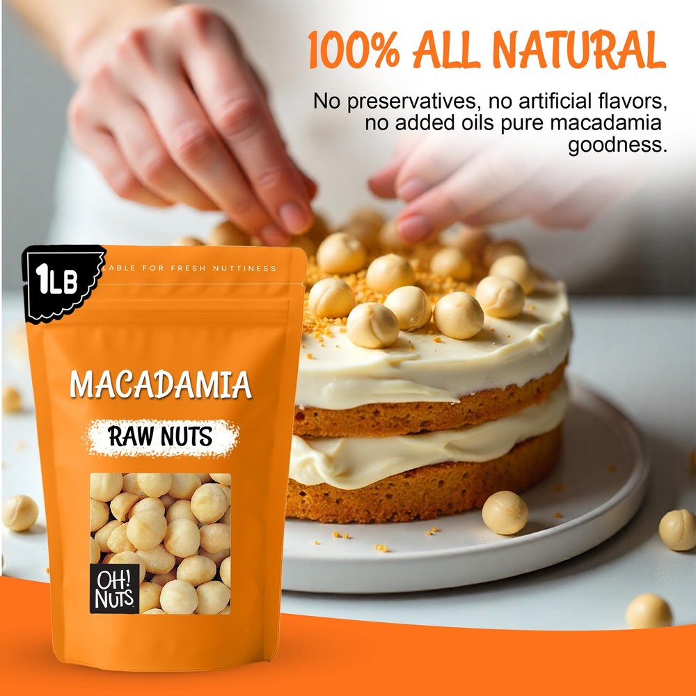 Oh! Nuts Raw Macadamia - Unsalted - 1 Pound (Pack of 1)