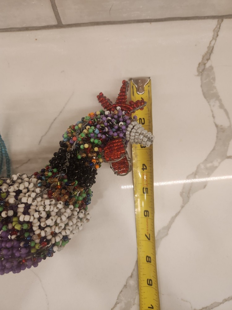 Multicolored Wire Hand Beaded Rooster Basket With Beaded Handle Maker Unknown