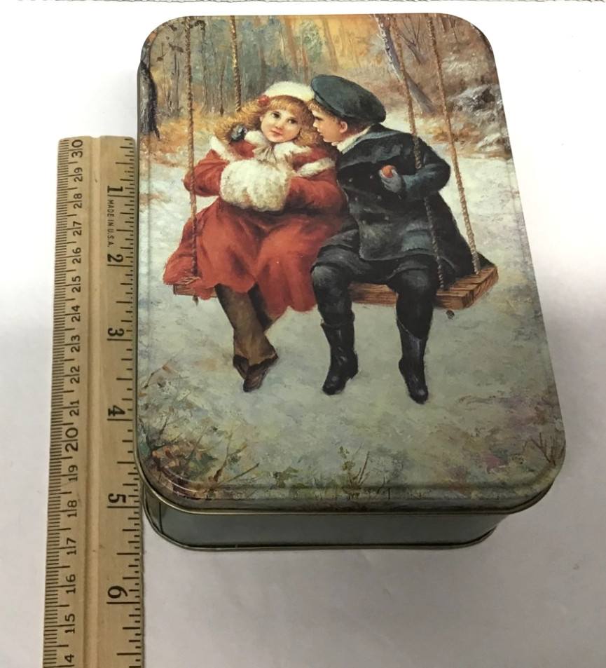 Winter Scene Victorian Children Tin Box