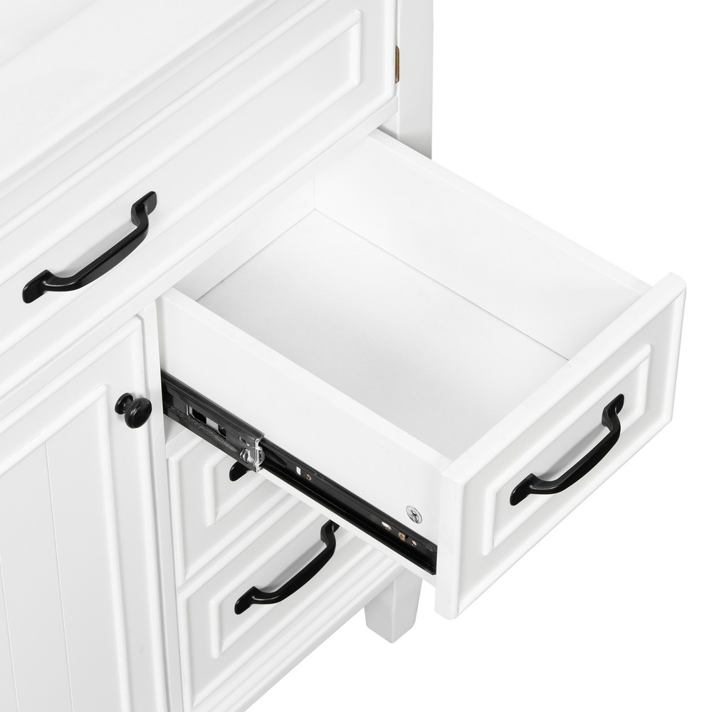 30" White Bathroom Vanity with Ceramic Sink and Solid Wood Cabinet