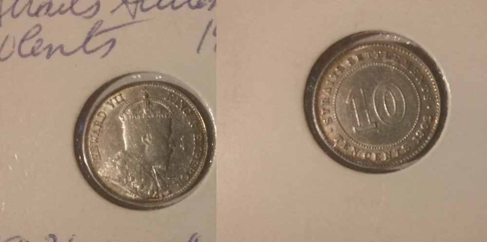 1902 Straits Settlements Silver 10 Cent-scarce,nice