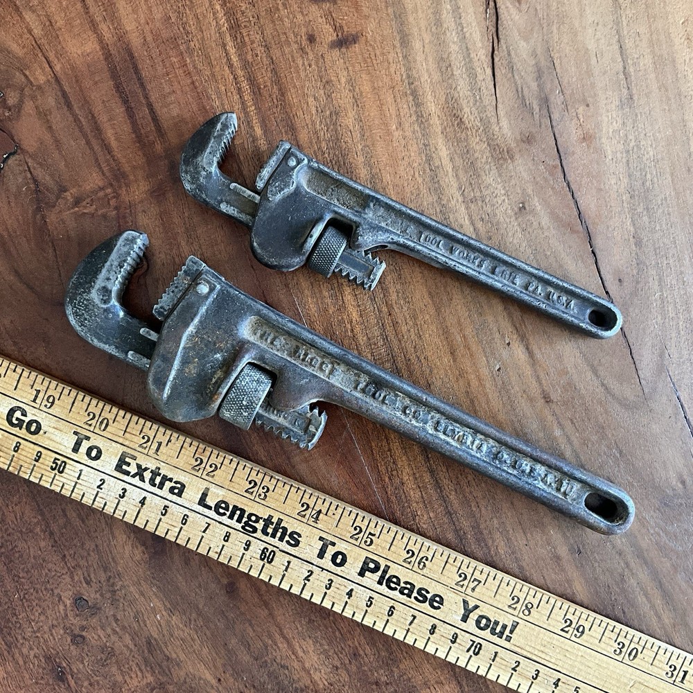 2 Vintage Heavy Duty Pipe Wrenches 10" & 8"