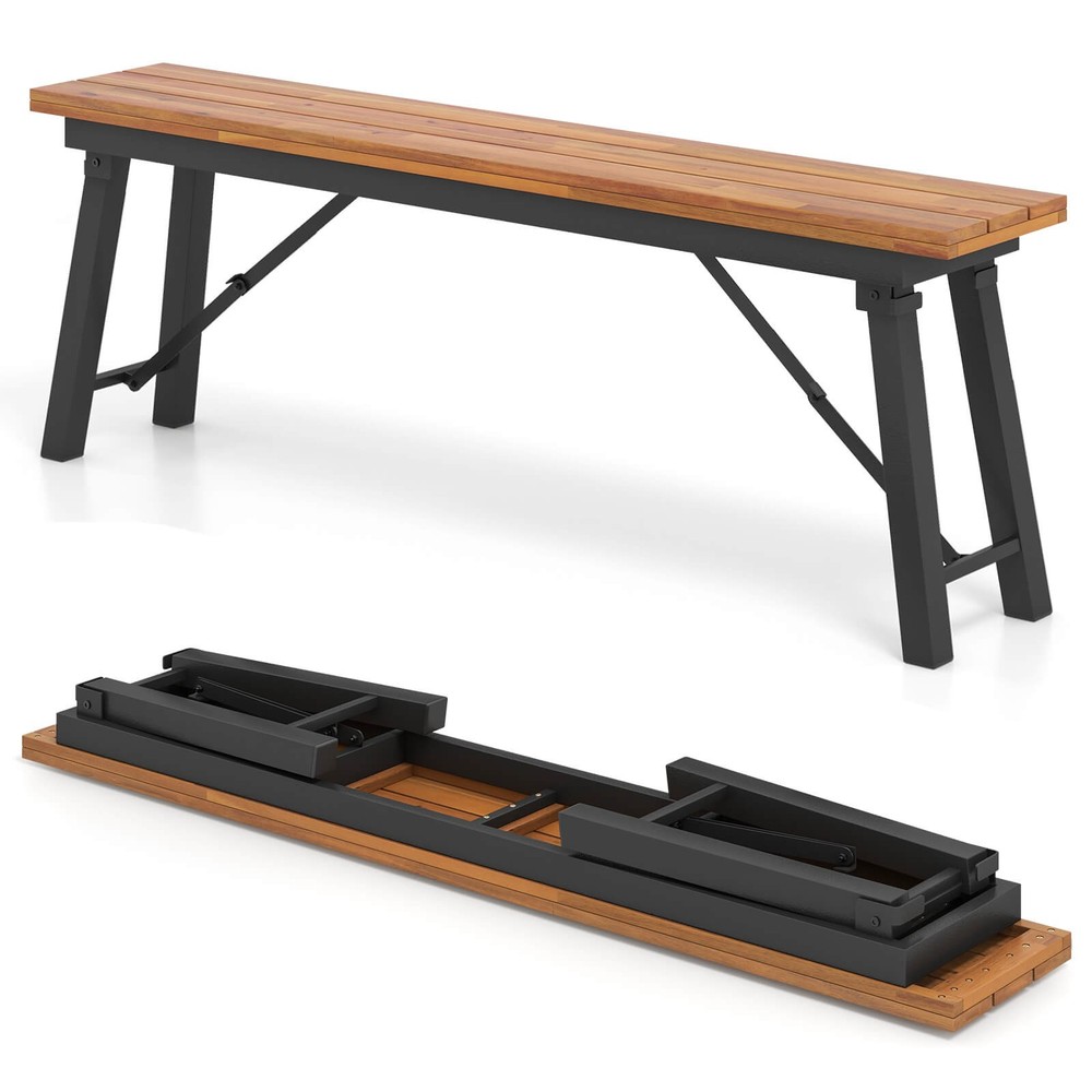 Folding Picnic Bench Set 55" Long Rectangular Wooden Dining Camping BBQ Benches