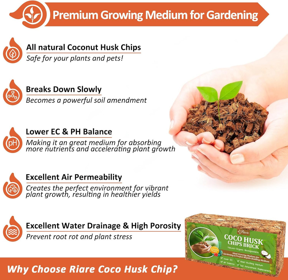 2 Pack Coco Chips Substrate - 2.2Lb Coconut Husk Brick for Plants