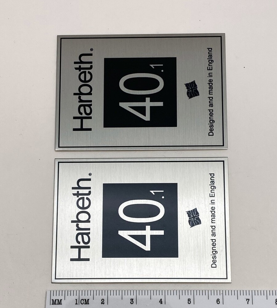 HARBETH 40.1 Speaker Custom Silver Metal Badges Logo Pair Self Stick