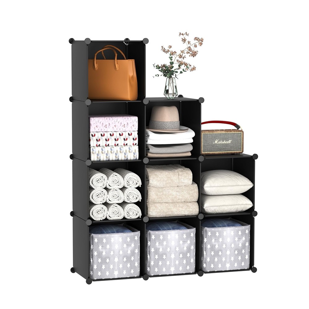 &AHOME Cube Storage, 9-Cube Bookshelf, Plastic Closet Cabinet Organizer, DIY ...