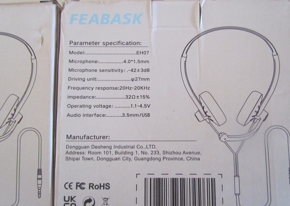 FEABASK EH07 Computer Headset Pink 2 Pack 3.5mm USB Mic Lightweight