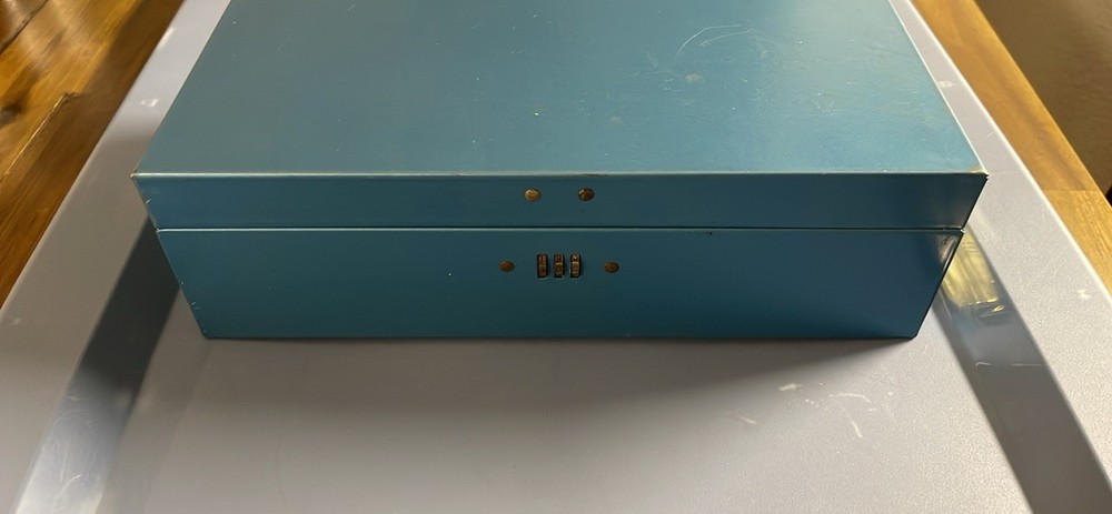 Vintage Blue Metal Combination Lock Box