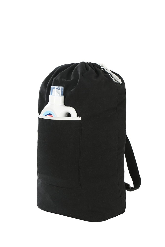 Washable Canvas Laundry Backpack with Large Front Pocket and Drawstring Closure