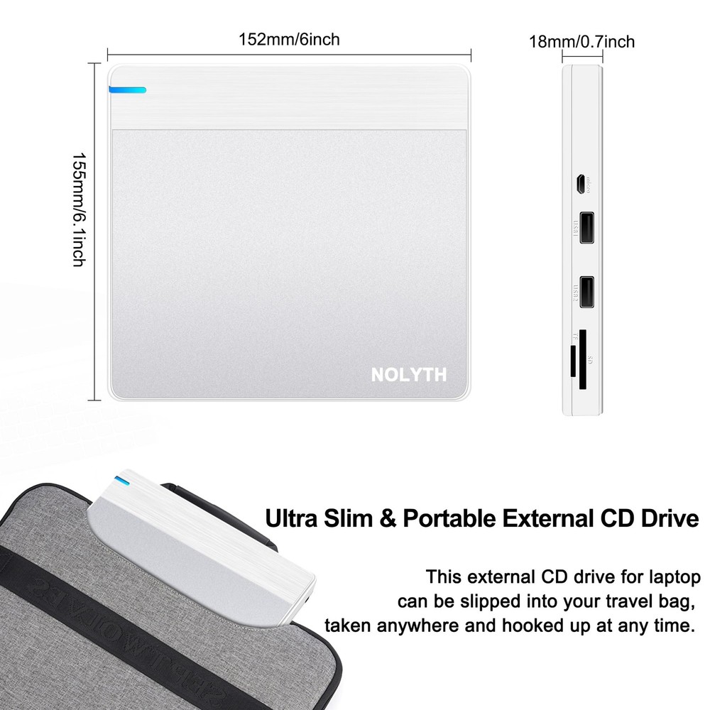 External CD Drive for Mac: USB 3.0 Type-C DVD Burner Player for Laptop Window...
