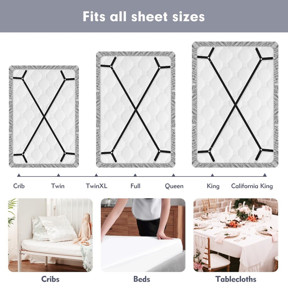 Bed Sheet Straps Adjustable Fitted Sheet Clips Keeping Sheets Place Heavy Duty