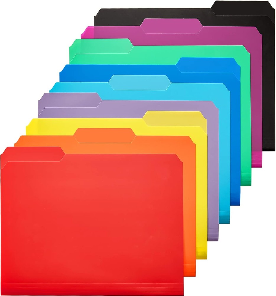 Plastic Colored File Folders, Letter Size Polypropylene Filing