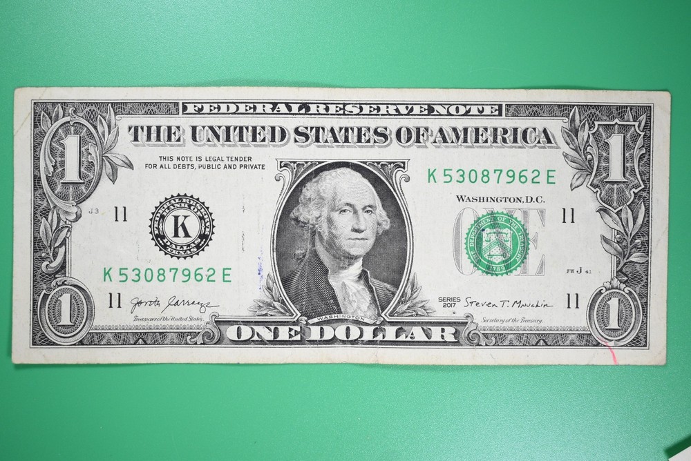 Error US $1 Note INK BLEED THOUGH from Reverse to Obverse 53087962