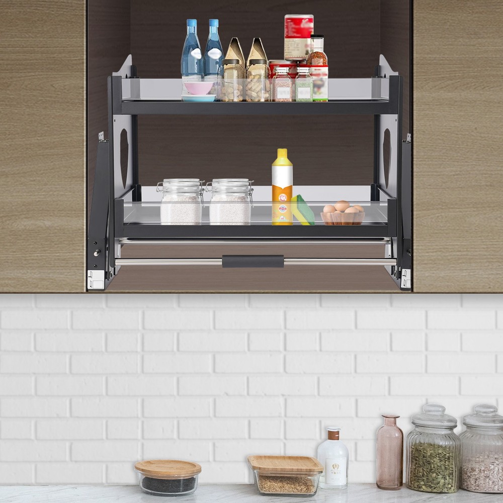 2 Tier Kitchen Cabinet, Pull Down Bowl Dish Cup Organizer Shelf 74*27*52cm