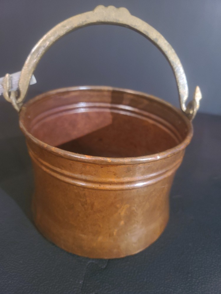 Copper Pot Cauldron Riveted Brass Handle Rivets Rustic Primitive Cottage AKSA 13