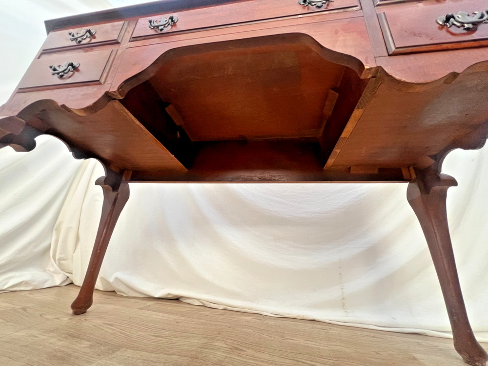 Vintage Desk Vanity, Chippendale Style, Three Dovetail Drawers, Solid Cherry