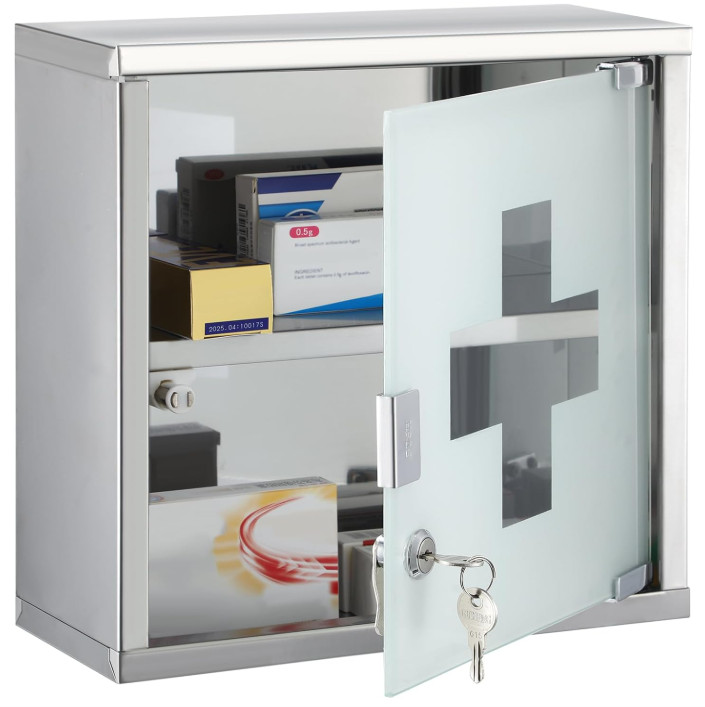 First Aid Wall Cabinet with Lock Medicine Mounted Bathroom Storage Hanging