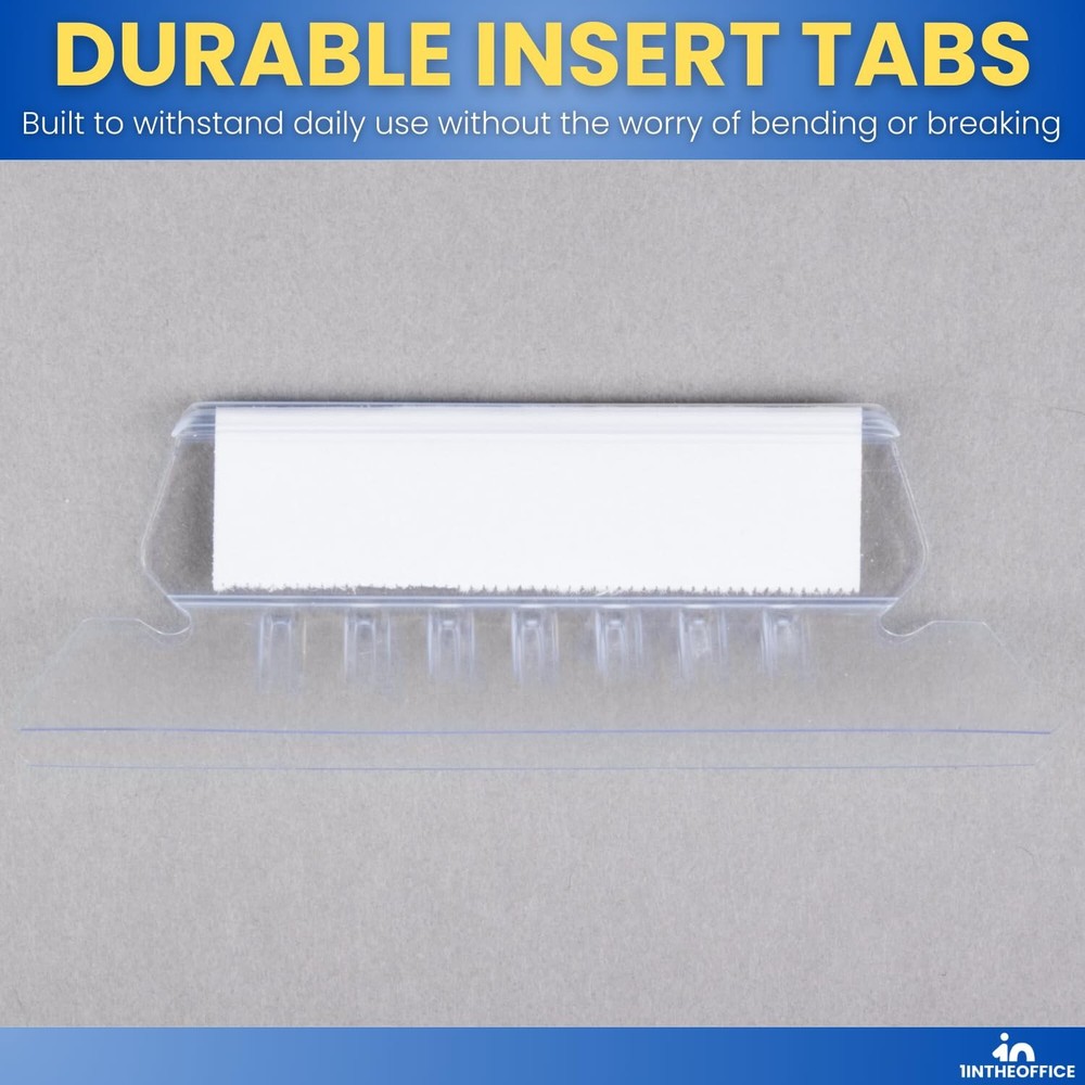 File Folder Tabs 2" x 5/8" Clear Plastic Inserts 50/Pack - Organize Hanging