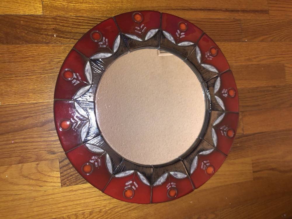 Mid Century Modern Circular Ceramic Tile Mirror By Oswald Tieberghien