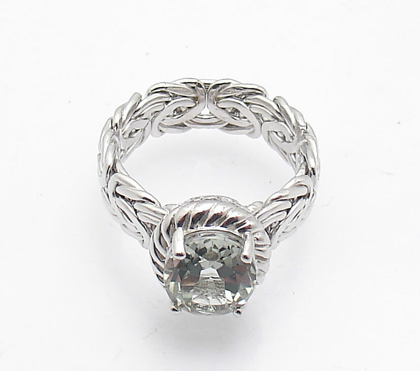 Prasiolite Gemstone Byzantine Ring Real Solid Sterling Silver Size 5 ~ 11 QVC