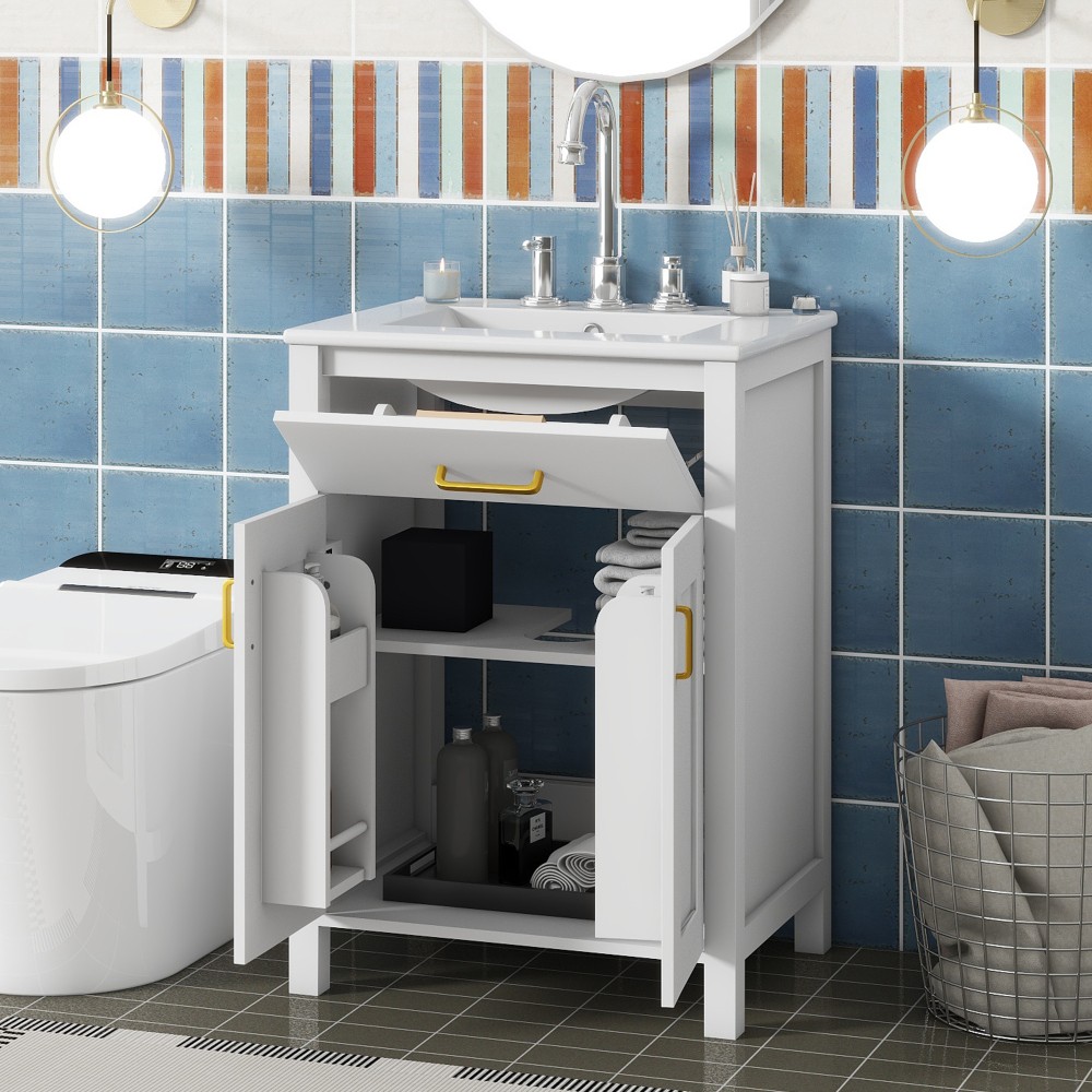 Bathroom Vanity Combo W Ceramic Sink Luxurious Space-Saving Vanity