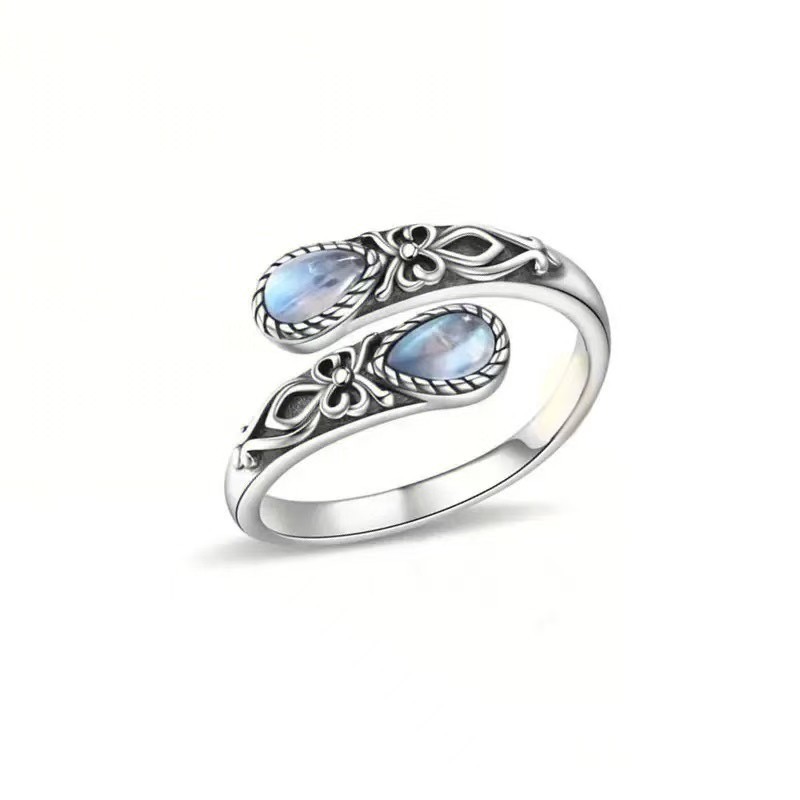 Moonstone Crystal Spoon Ring Adjustable Vintage