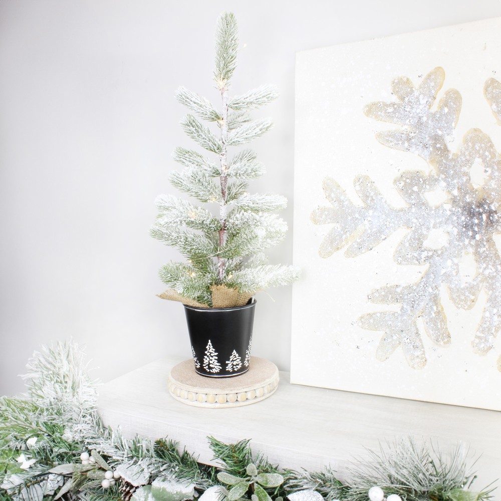 Black Mini Christmas Tree Buckets 2pk, Metal Tree-Embossed