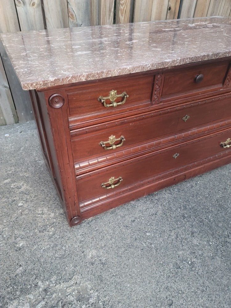 Antique Mahogany Sideboard Commode Credenza - Italian Marble Top