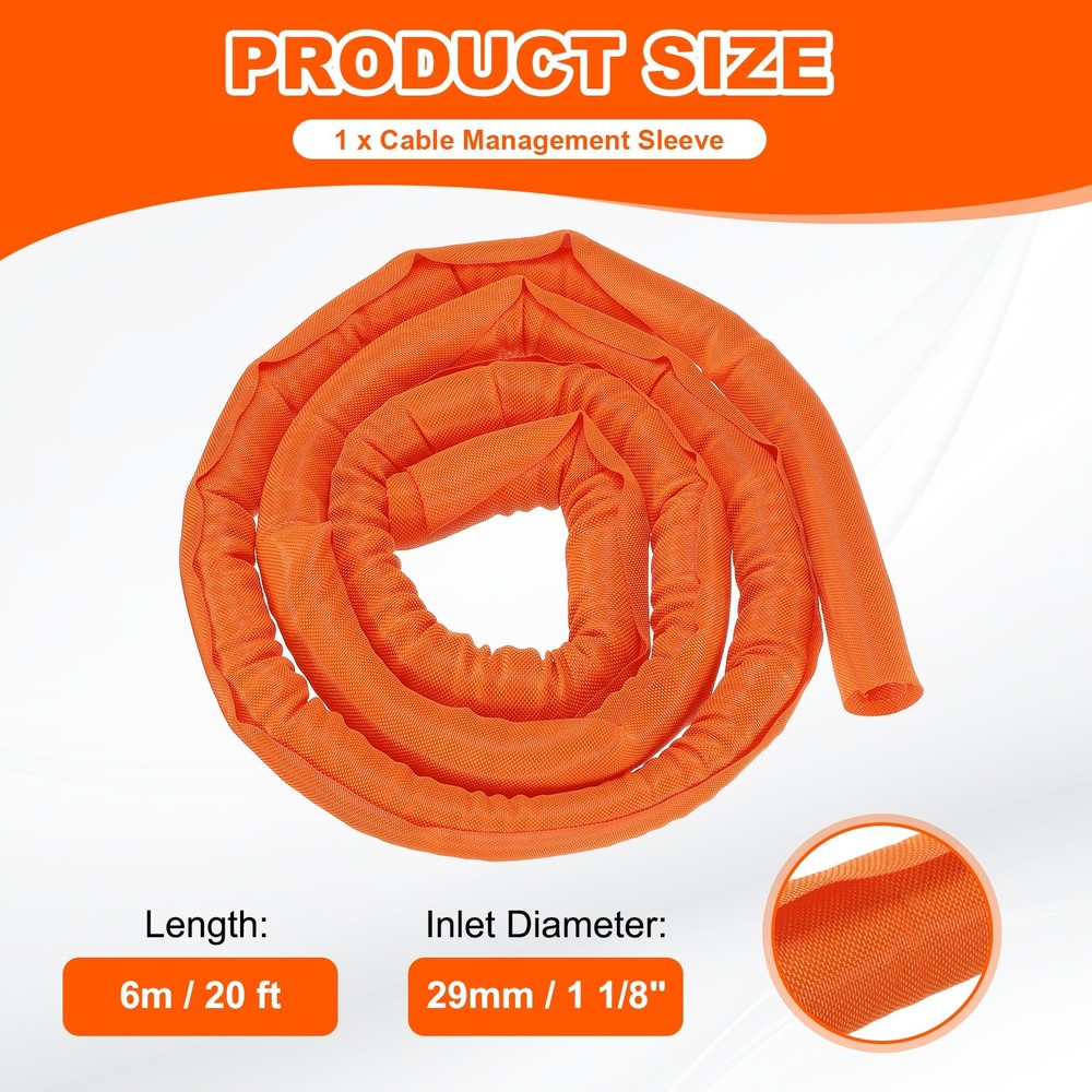 Wire Split Braided Cable Management Sleeve, Orange (1 1/8" - 20 Feet)